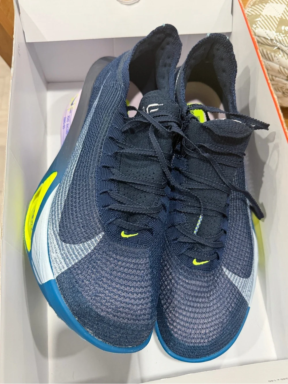 Brand New Nike Alphafly 3 Next % Air Zoom Navy with Bright Blue and Neon Yellow